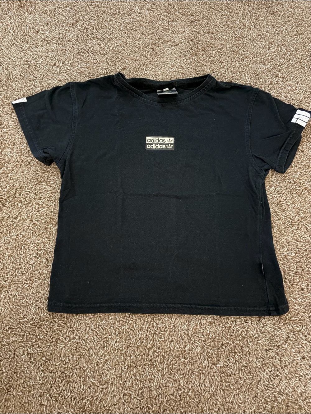 adidas Black Short Sleeve Crop Tee with Center Badge